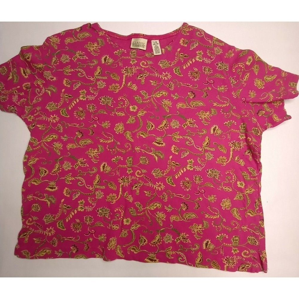 Classic Elements Women's Pink With Flowers Short Sleeve Top Size L 14/16